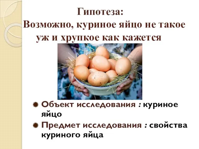 Гипотеза: Возможно, куриное яйцо не такое уж и хрупкое как