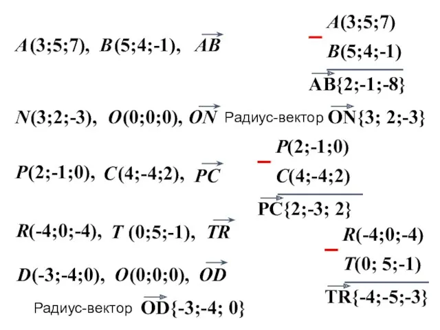 B A (3;5;7), (5;4;-1), P C (2;-1;0), (4;-4;2), D (-3;-4;0),