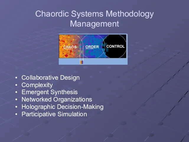 Chaordic Systems Methodology Management Collaborative Design Complexity Emergent Synthesis Networked Organizations Holographic Decision-Making Participative Simulation
