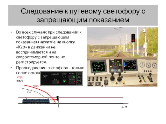 Следование к путевому светофору с запрещающим показанием Во всех случаях