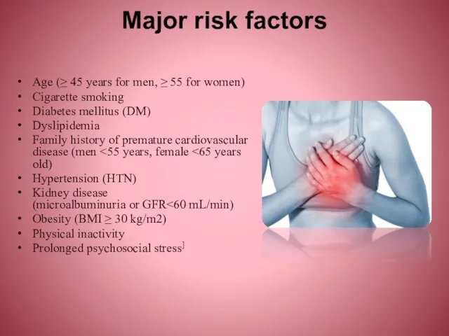 Major risk factors Age (≥ 45 years for men, ≥