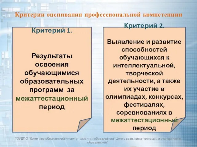 Критерии оценивания профессиональной компетенции ГОУДПО "Коми республиканский институт развития образования