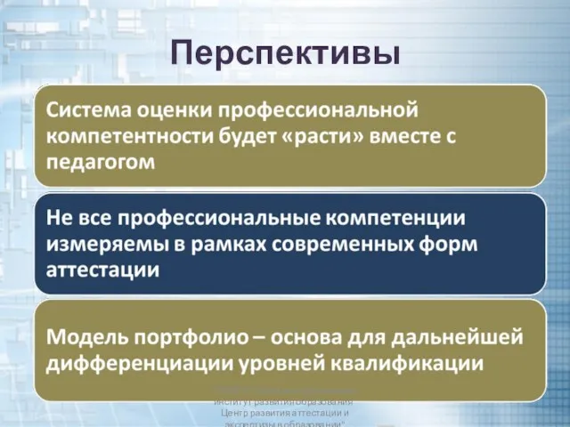 Перспективы ГОУДПО "Коми республиканский институт развития образования" Центр развития аттестации и экспертизы в образовании"