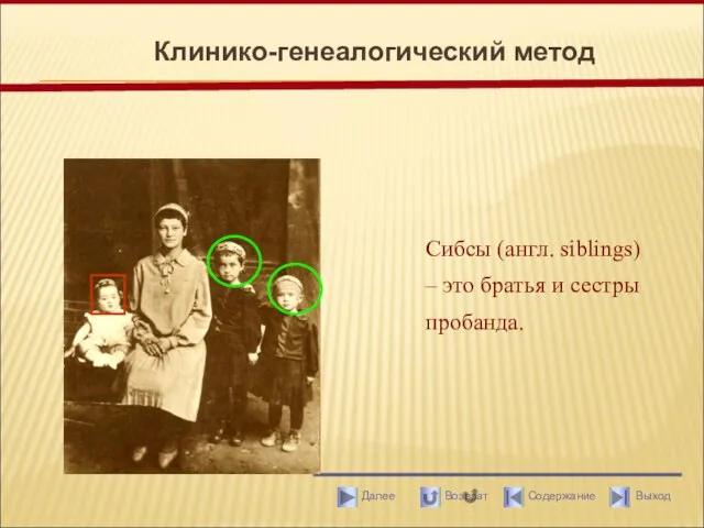 Клинико-генеалогический метод Сибсы (англ. siblings) – это братья и сестры пробанда.