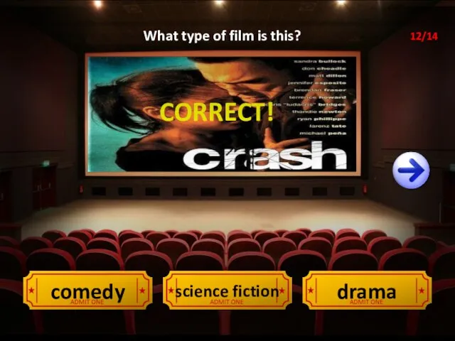 CORRECT! drama comedy science fiction What type of film is this? 12/14