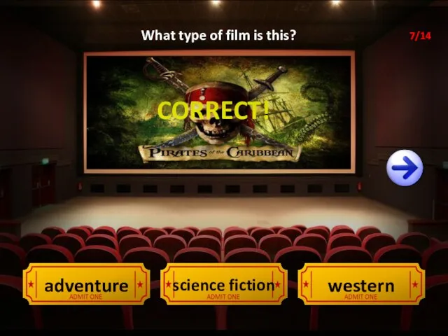 CORRECT! adventure science fiction western What type of film is this? 7/14