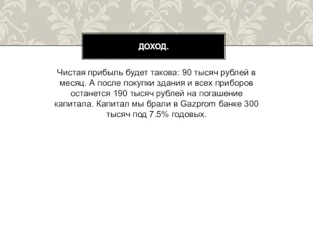 Чистая прибыль будет такова: 90 тысяч рублей в месяц. А