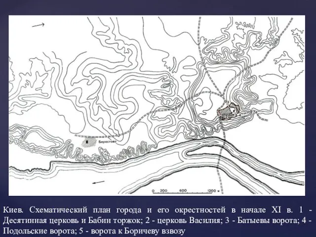 Киев. Схематический план города и его окрестностей в начале XI