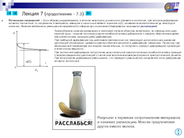 Лекция 7 (продолжение – 7.3) Релаксация напряжений – Если образец выдерживается в течении