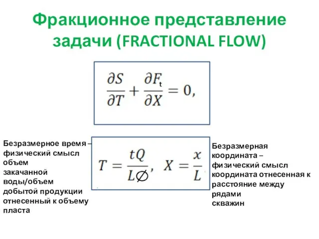 Фракционное представление задачи (FRACTIONAL FLOW) Безразмерное время – физический смысл