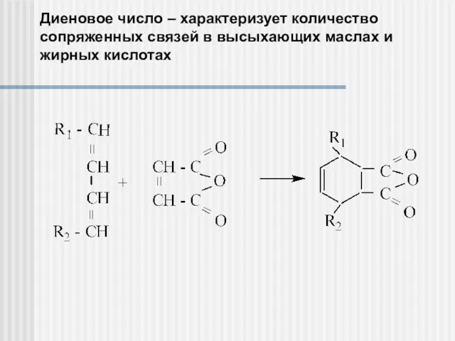 Диеновое число – характеризует количество сопряженных связей в высыхающих маслах и жирных кислотах