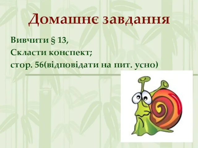 Домашнє завдання Вивчити § 13, Скласти конспект; стор. 56(відповідати на пит. усно)