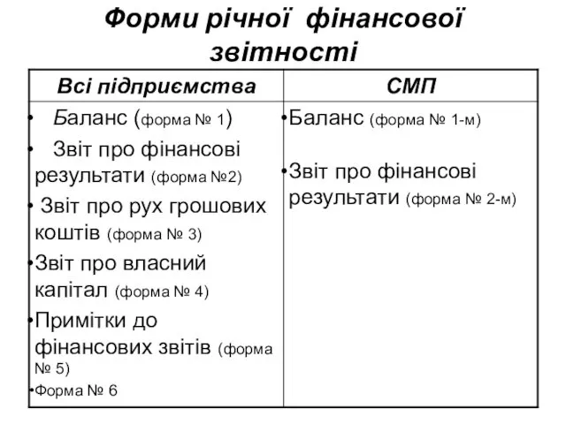 Форми річної фінансової звітності