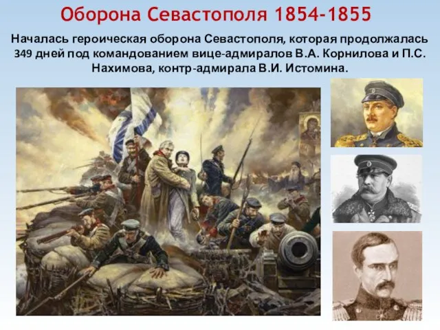 Оборона Севастополя 1854-1855 Началась героическая оборона Севастополя, которая продолжалась 349 дней под командованием