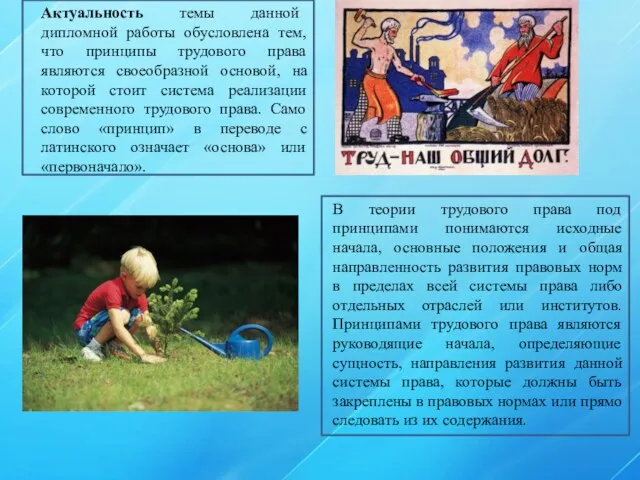 Актуальность темы данной дипломной работы обусловлена тем, что принципы трудового