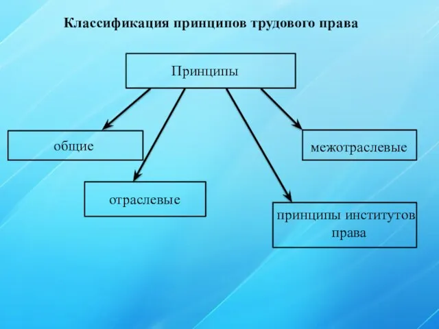 Классификация принципов трудового права Принципы общие отраслевые межотраслевые принципы институтов права