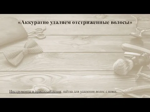 «Аккуратно удаляем отстриженные волосы» Инструменты и приспособления: щётка для удаления волос с кожи.