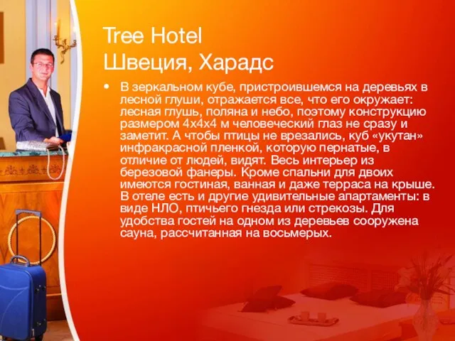 Tree Hotel Швеция, Харадс В зеркальном кубе, пристроившемся на деревьях