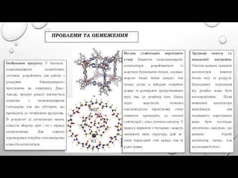 ПРОБЛЕМИ ТА ОБМЕЖЕННЯ Інгібування продукту. У багатьох надмолекулярних каталітичних системах,