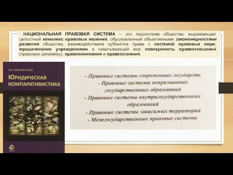 НАЦИОНАЛЬНАЯ ПРАВОВАЯ СИСТЕМА – это подсистема общества, выражающая целостный комплекс