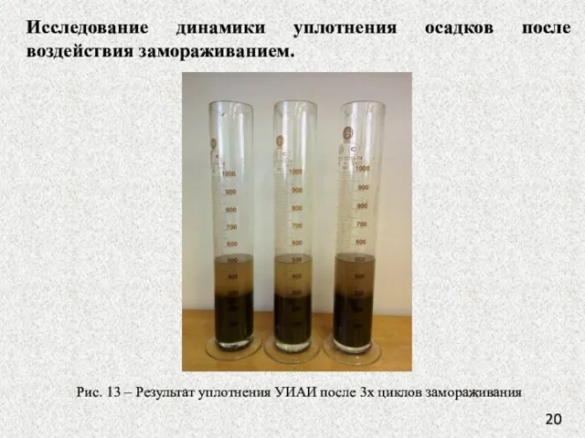 Исследование динамики уплотнения осадков после воздействия замораживанием. Рис. 13 –