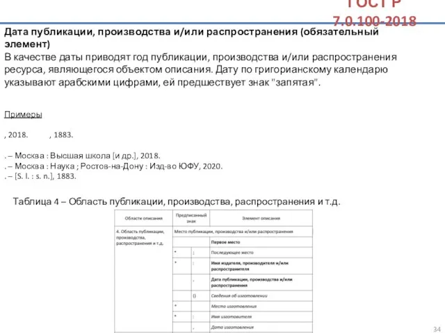 Дата публикации, производства и/или распространения (обязательный элемент) В качестве даты