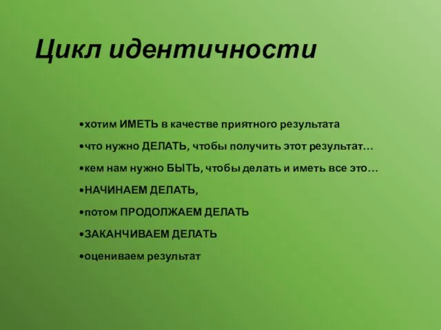 Цикл идентичности хотим ИМЕТЬ в качестве приятного результата что нужно