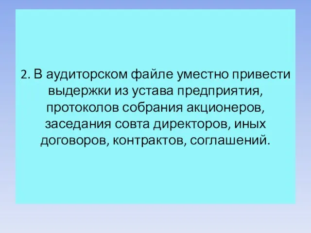 2. В аудиторском файле уместно привести выдержки из устава предприятия,