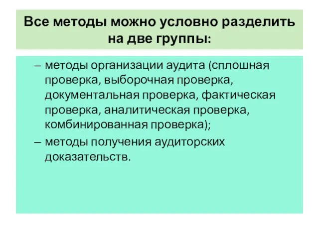 Все методы можно условно разделить на две группы: методы организации