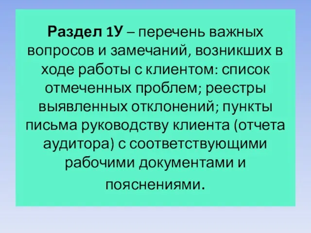 Раздел 1У – перечень важных вопросов и замечаний, возникших в