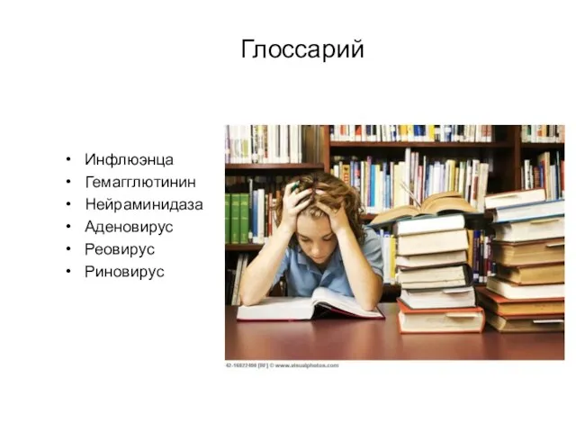 Глоссарий Инфлюэнца Гемагглютинин Нейраминидаза Аденовирус Реовирус Риновирус