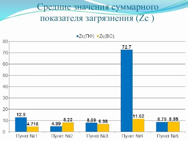 Средние значения суммарного показателя загрязнения (Zс )