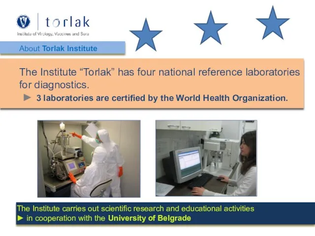 About Torlak Institute The Institute “Torlak” has four national reference
