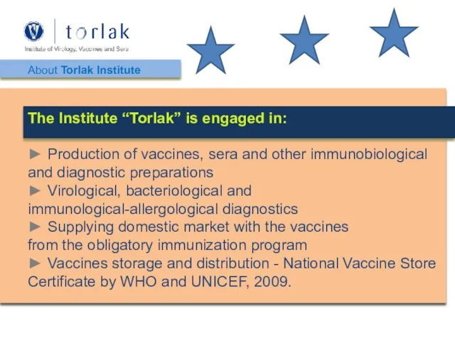 About Torlak Institute The Institute “Torlak” is engaged in: ►