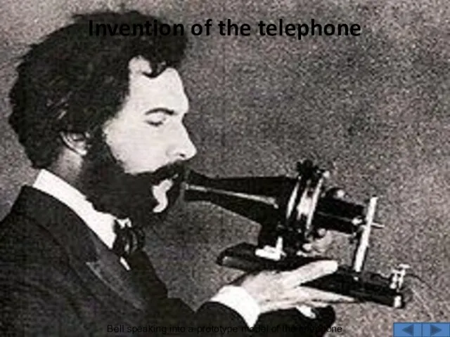 Invention of the telephone Bell speaking into a prototype model of the telephone