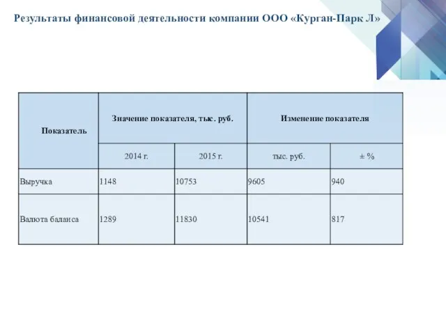 Результаты финансовой деятельности компании ООО «Курган-Парк Л»