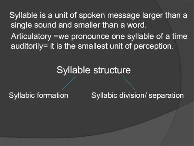 Syllable is a unit of spoken message larger than a