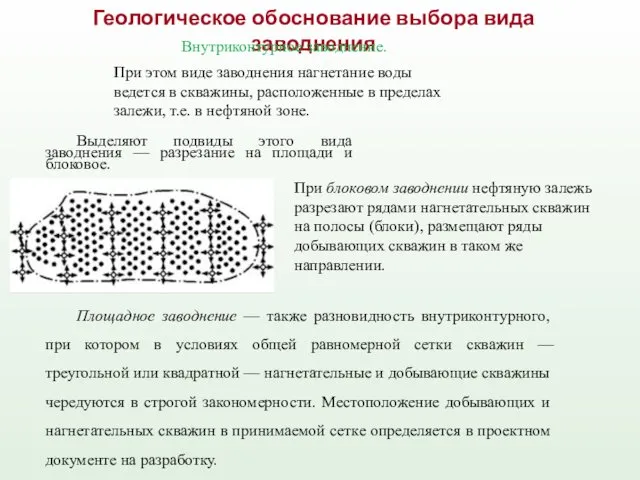 Геологическое обоснование выбора вида заводнения Внутриконтурное заводнение. При этом виде