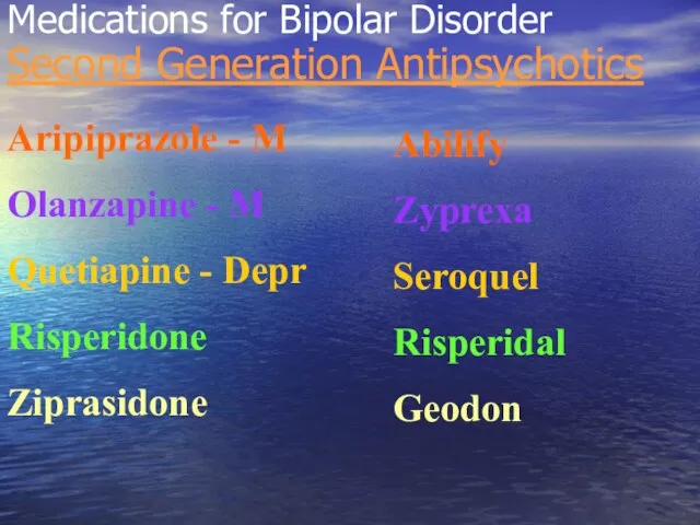 Medications for Bipolar Disorder Second Generation Antipsychotics Aripiprazole - M