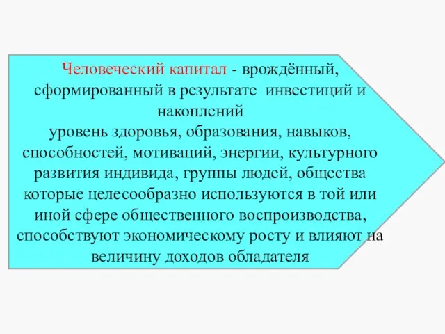 Человеческий капитал - врождённый, сформированный в результате инвестиций и накоплений