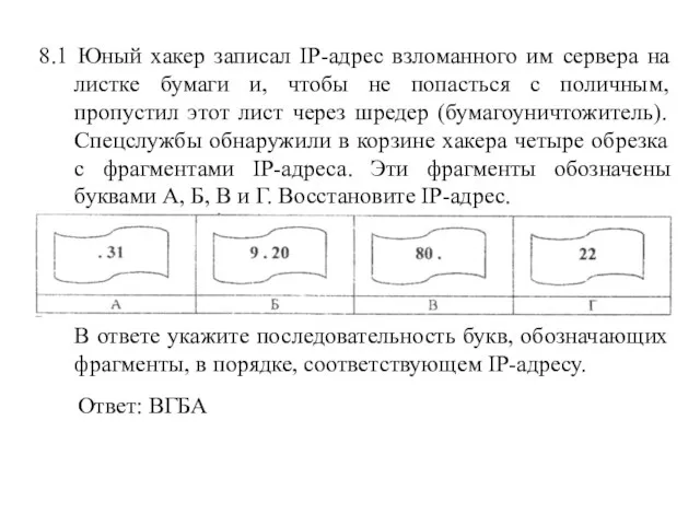 8.1 Юный хакер записал IP-адрес взломанного им сервера на листке