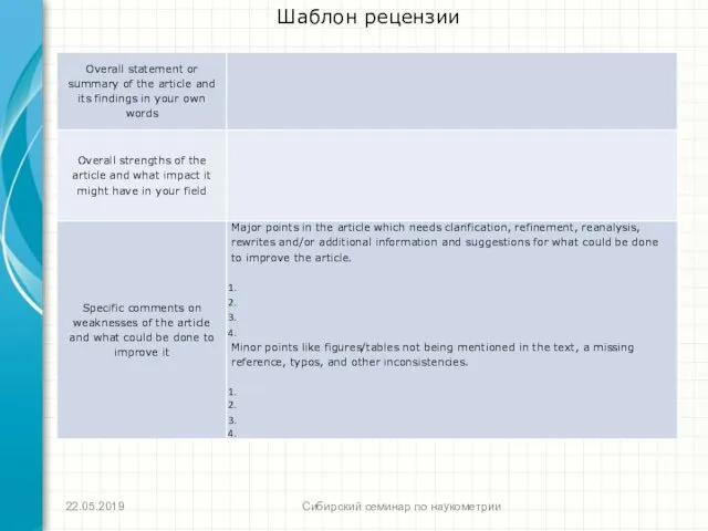 Шаблон рецензии Сибирский семинар по наукометрии 22.05.2019
