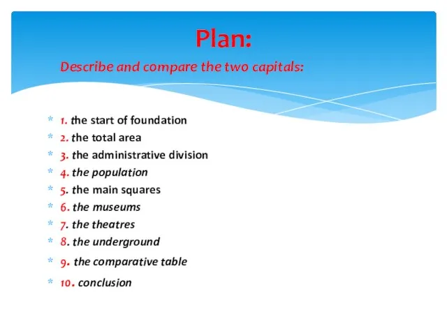 Describe and compare the two capitals: 1. the start of