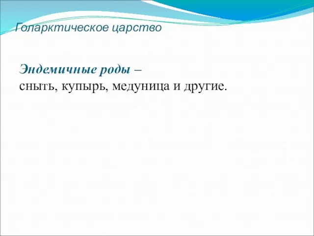 Голарктическое царство Эндемичные роды – сныть, купырь, медуница и другие.