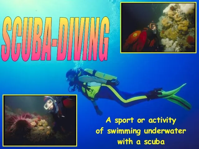 A sport or activity of swimming underwater with a scuba SCUBA-DIVING