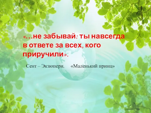 «…не забывай: ты навсегда в ответе за всех, кого приручили». Сент – Экзюпери. «Маленький принц»