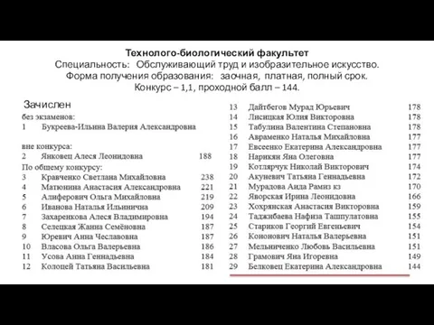 Технолого-биологический факультет Специальность: Обслуживающий труд и изобразительное искусство. Форма получения