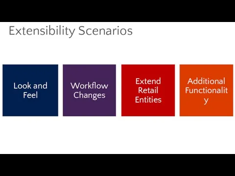 Extensibility Scenarios Look and Feel Workflow Changes Extend Retail Entities Additional Functionality