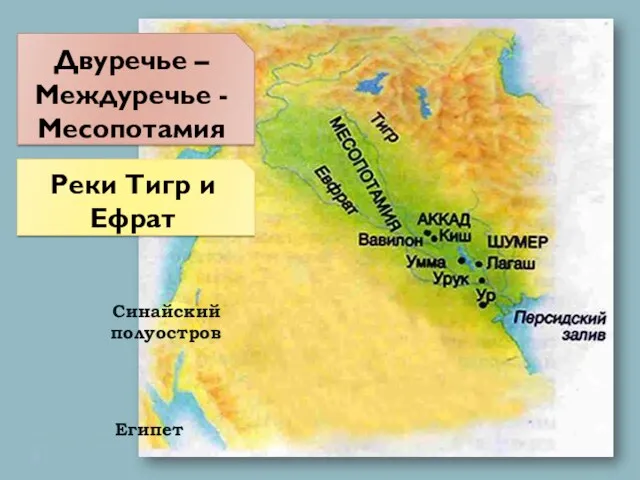 Двуречье – Междуречье - Месопотамия Реки Тигр и Ефрат Синайский полуостров Египет