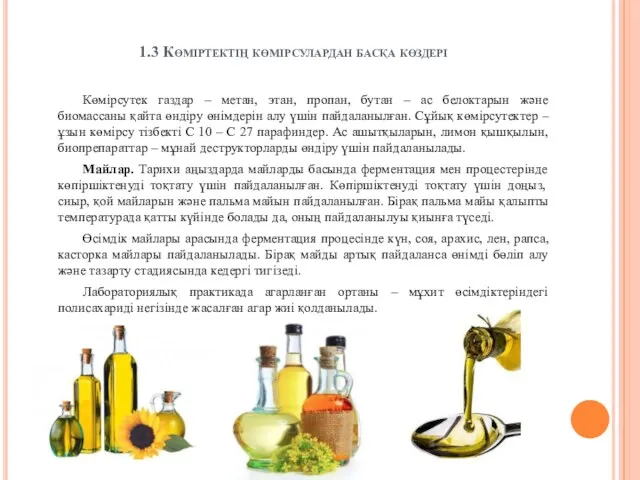 1.3 Көміртектің көмірсулардан басқа көздері Көмірсутек газдар – метан, этан,